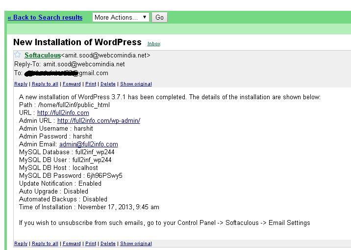 Wordpress Install Email